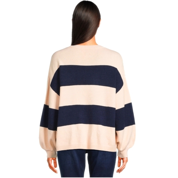 Dreamers, Women's Striped Sweater, Midweight, Peach/Navy, Size XS (Oversized) - Picture 8 of 8